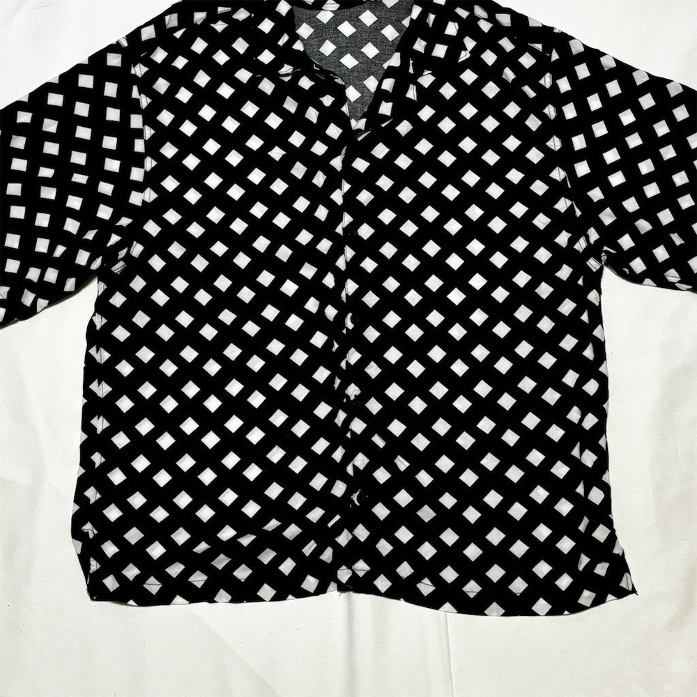 NOVA MEN Button-Up Shirt Mens M Black White Diamond Print Short Sleeve